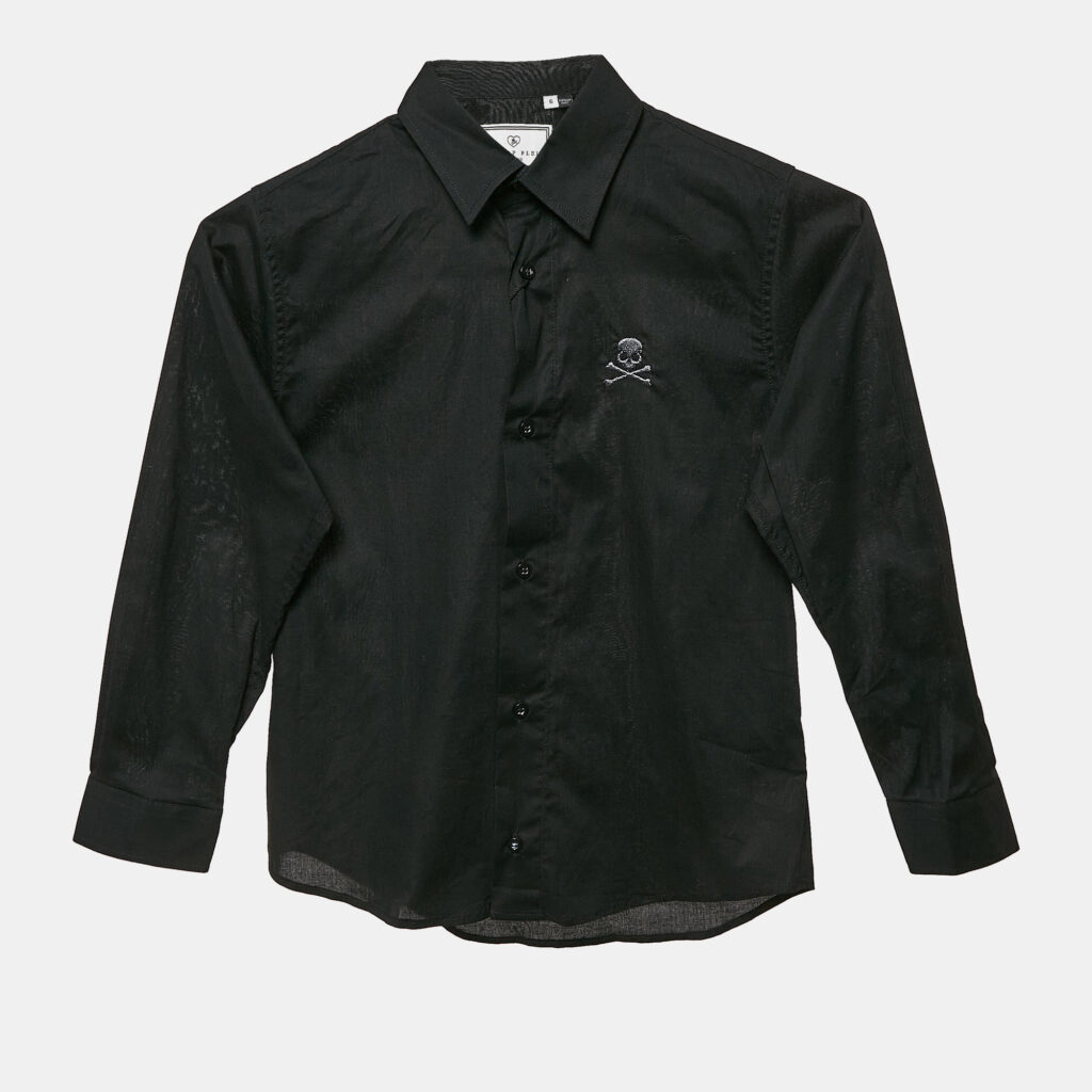 Philipp Plein Junior Black Cotton Button Front Little Boss Shirt 6 Yrs