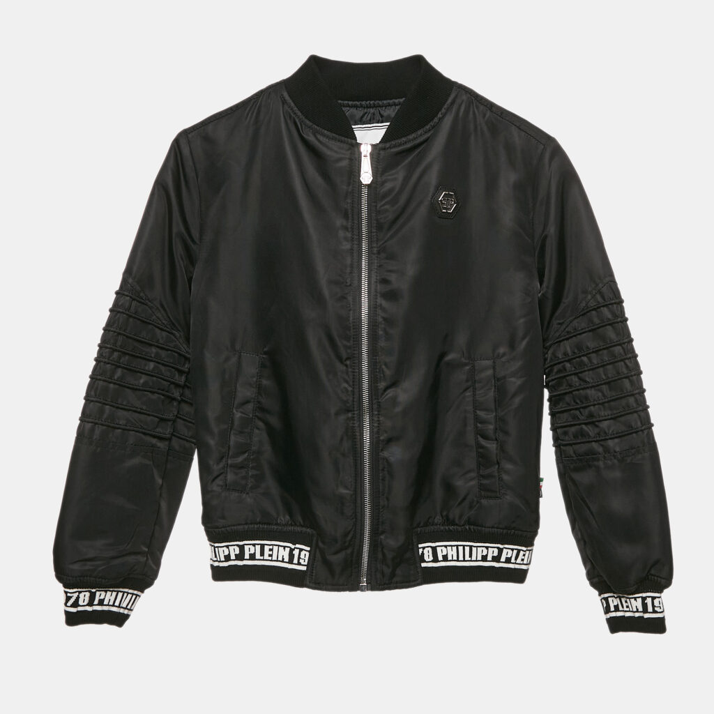 Philipp Plein Junior Black Nylon Zip-Up Jacket 10 Yrs