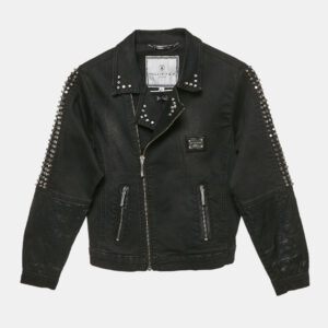 Philipp Plein Junior Black Studded Faux Leather Denim Jacket 8 Yrs
