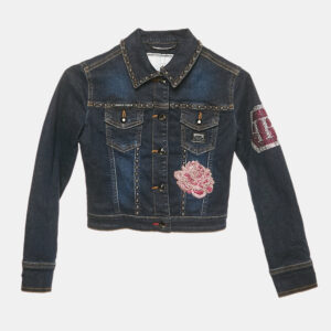 philipp plein junior navy blue embellished denim carla jacket 6 yrs