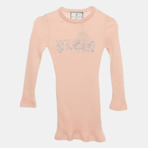 Philipp Plein Junior Pink Crystal Embellished Rib Knit Day Dress 6 Yrs