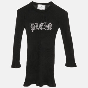 Philipp Plein Junior Black Crystal Embellished Rib Knit Day Dress 8 Yrs