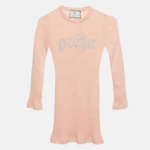 Philipp Plein Junior Pink Crystal Embellished Rib Knit Day Dress 8 Yrs
