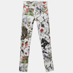Philipp Plein Junior White Jungle Print Denim Studded Jeans 10 Yrs Waist 23"