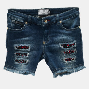 Philipp Plein Kids Middle Blue Studded Denim Distressed Shorts 10 Yrs