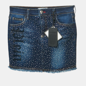Philipp Plein Blue Crystal Embellished Denim Mini Skirt 12 Yrs