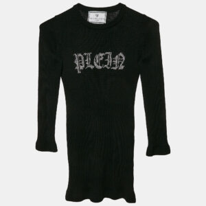Philipp Plein Junior Black Crystal Embellished Rib Knit Wool Bodycon Dress 8 Yrs