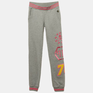 Philipp Plein Junior Grey Embroidered Cotton Knit Joggers 8 Yrs