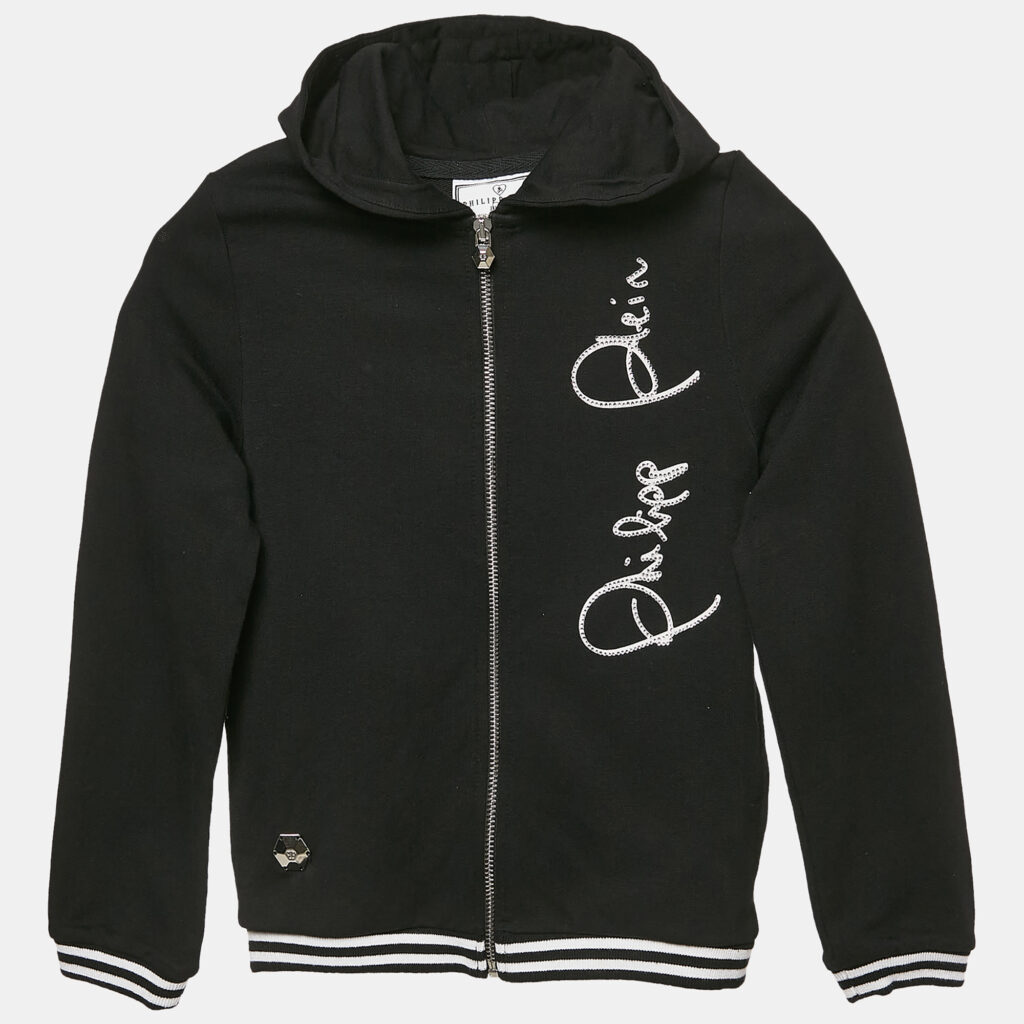 Philipp Plein Junior Kids Black Cotton Rhinestone Jacket 10-11 Yrs