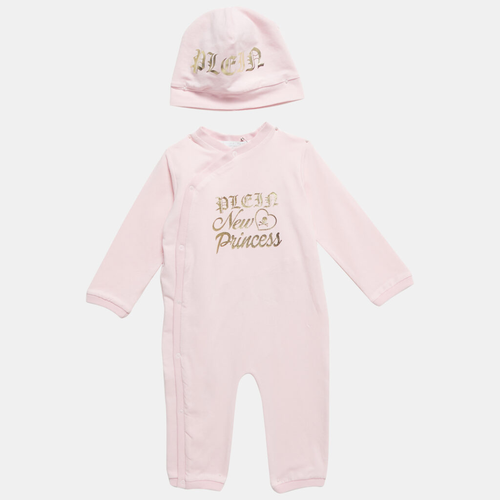 luxury-kids-philipp-plein-new-girls-p1138830-001 Philipp Plein Pink Printed Jersey Growsuit and Cap Set 9-12M