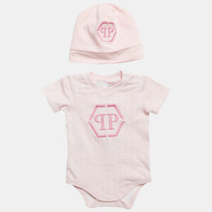 Philipp Plein Pink Printed Jersey Romper and Cap Set 6-9M