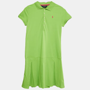 Polo Ralph Lauren Green Pique Cotton Pleated Polo Dress L 12-14 Yrs
