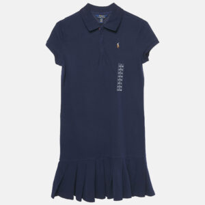 Polo Ralph Lauren Kids Blue Cotton Pique Pleated Polo Dress 12/14 Yrs