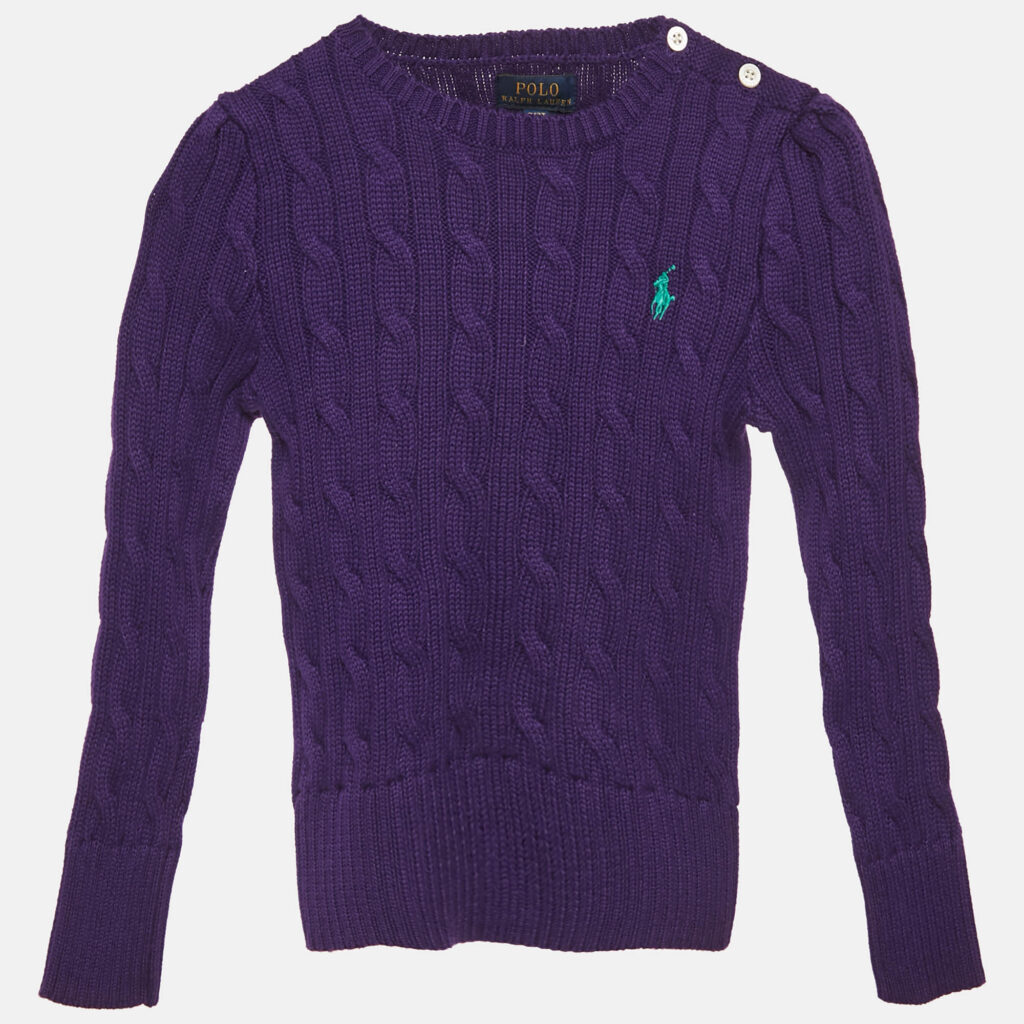 Polo Ralph Lauren Kids College Purple Cotton Cable Knit Sweater 3 Yrs