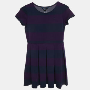 Polo Ralph Lauren Purple/Navy Blue Stripe Jersey Pleated Dress 16 Yrs