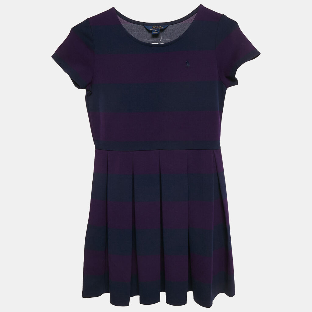 luxury-kids-polo-ralph-lauren-used-girls-p1124259-008 Polo Ralph Lauren Purple/Navy Blue Stripe Jersey Pleated Dress 16 Yrs