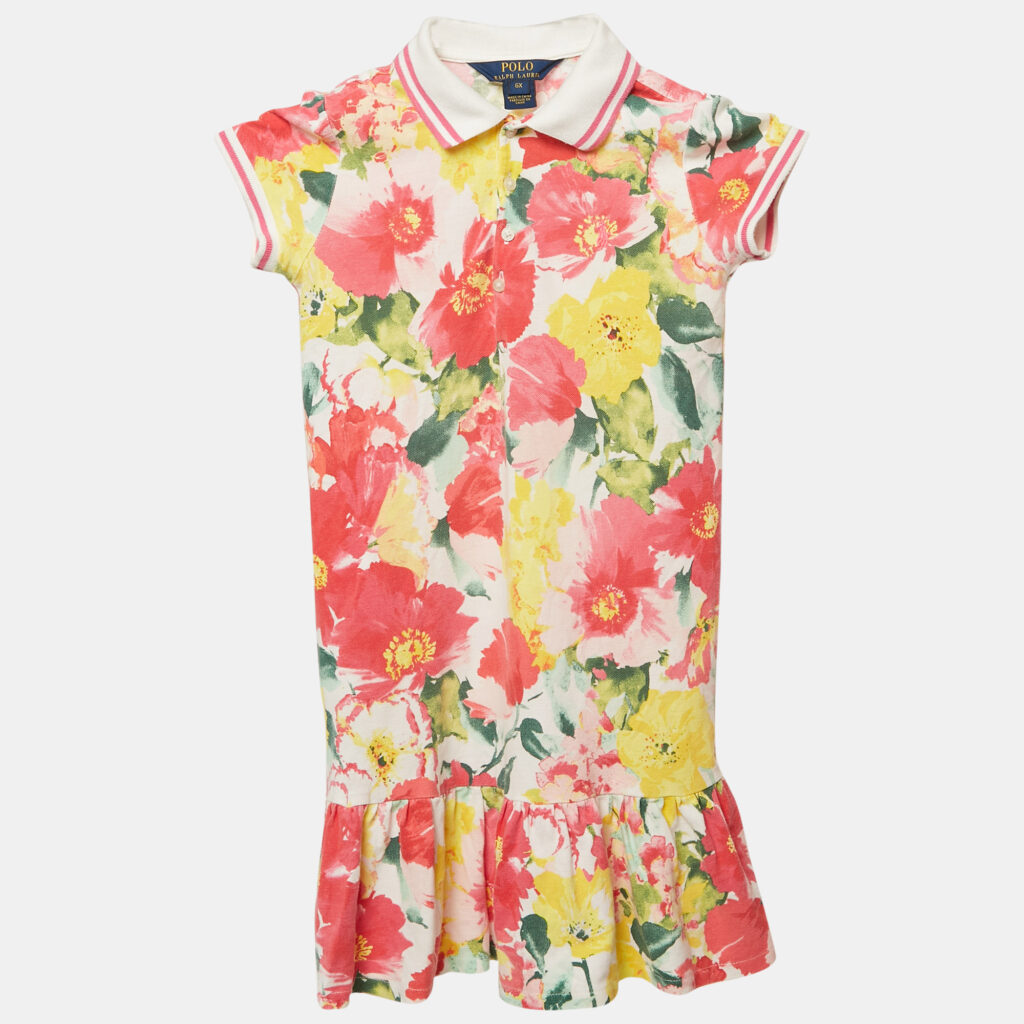 luxury-kids-polo-ralph-lauren-used-girls-p1129241-001 Polo Ralph Lauren Kids Pink Floral Print Pique Cotton Pleated Polo Dress 6 Yrs