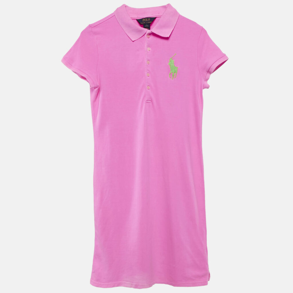 Polo Ralph Lauren Kids Pink Logo Embroidery Cotton Pique Dress L (12-14)