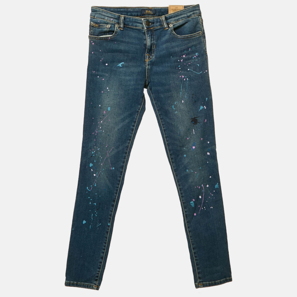 luxury-kids-polo-ralph-lauren-used-girls-p1150824-007 Polo Ralph Lauren Kids Blue Painted Denim The Tompkins Skinny Jeans 16 Yrs Waist 26"