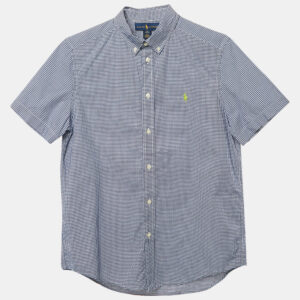 Ralph Lauren Navy Blue Gingham Cotton Short Sleeve Shirt XL 18-20 Yrs