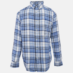 Ralph Lauren Kids Blue Tartan Cotton Custom Fit Shirt 14/16 Yrs