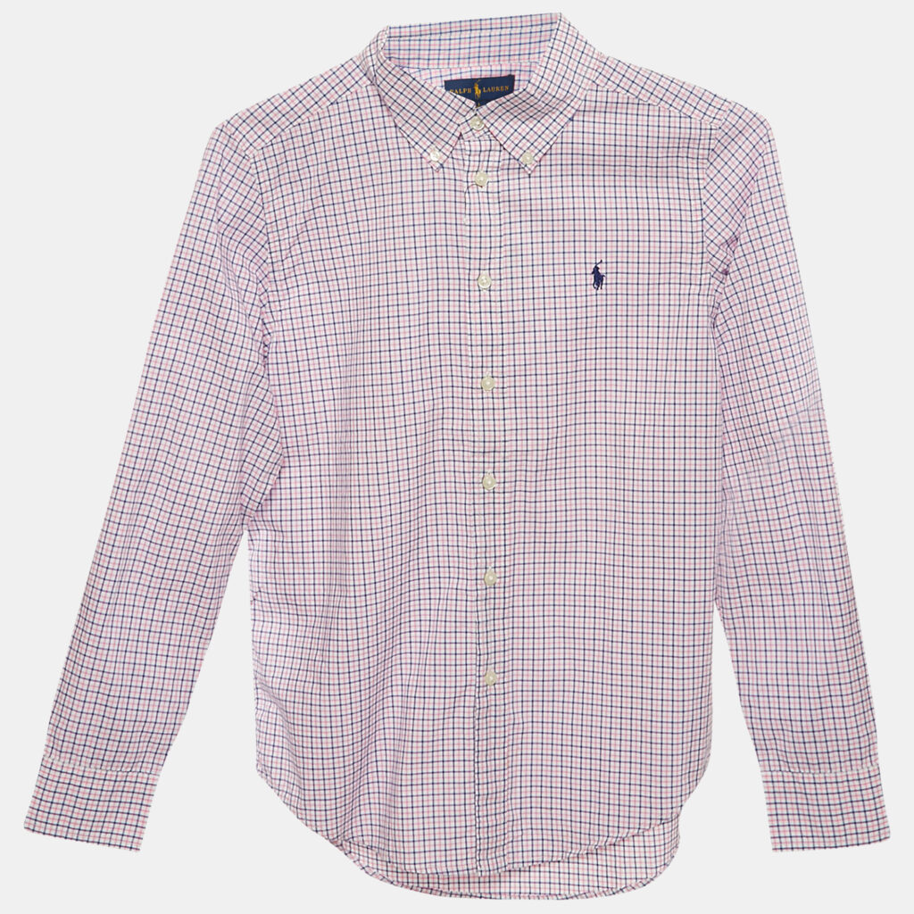 Ralph Lauren Kids Pink/Blue Check Cotton Long Sleeve Shirt 14/16 Yrs