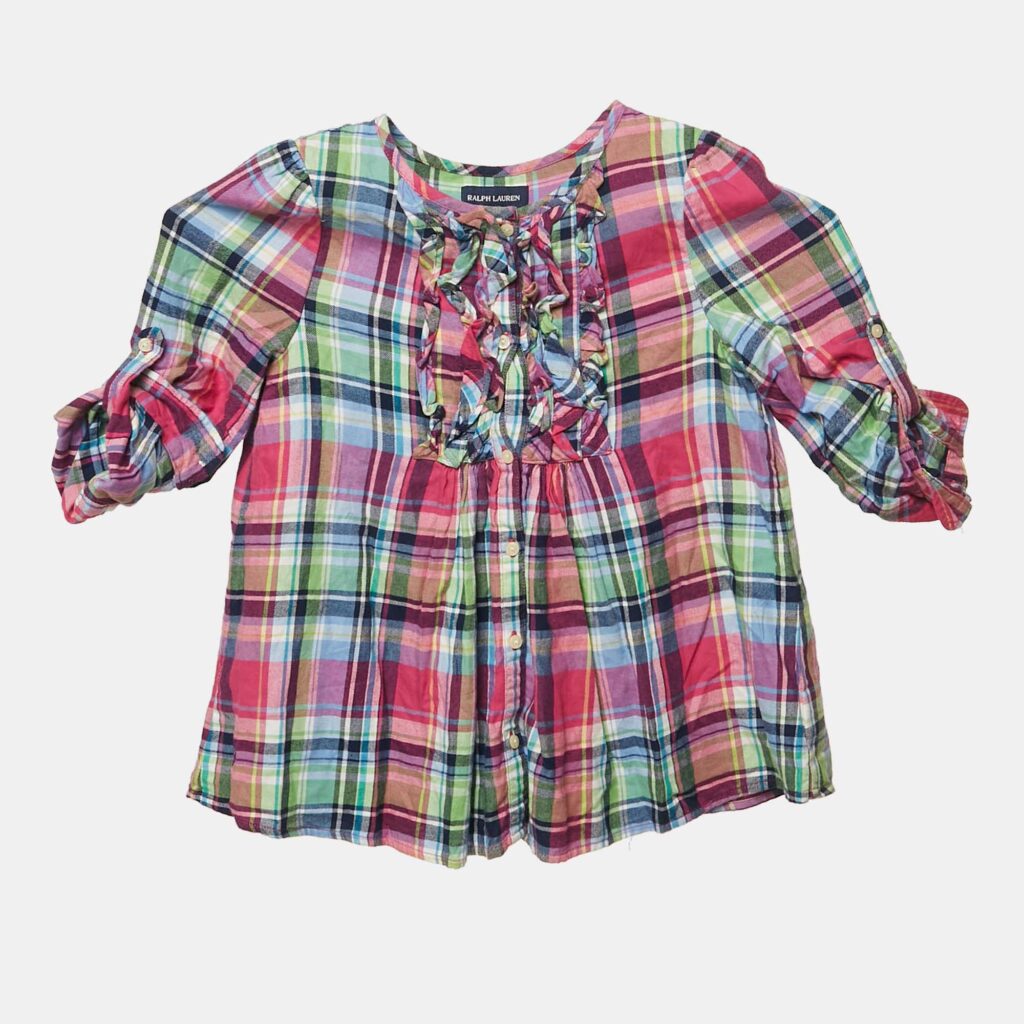 luxury-kids-ralph-lauren-used-girls-p1129150-005 Ralph Lauren Pink/Blue Checks Cotton Ruffled Tunic Top 6 Yrs