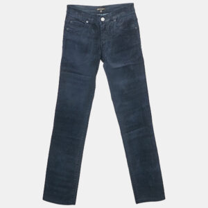 Roberto Cavalli Kids Navy Blue Stripe Flock Print Denim Jeans 10 Yrs