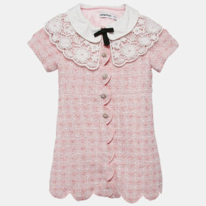 Self-Portrait Pink Tweed Button Front Lace Trimmed Dress 5-6 Yrs