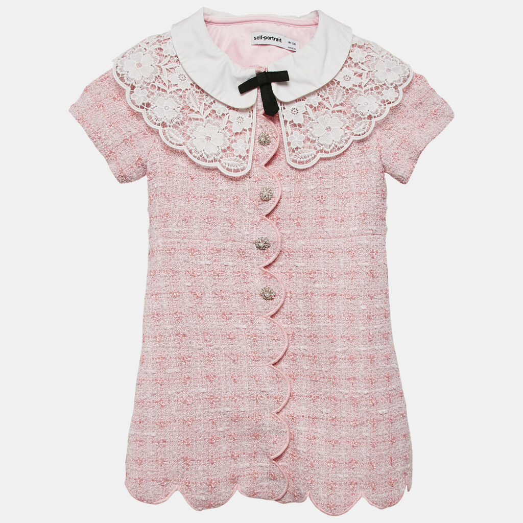 Self-Portrait Pink Tweed Button Front Lace Trimmed Dress 5-6 Yrs