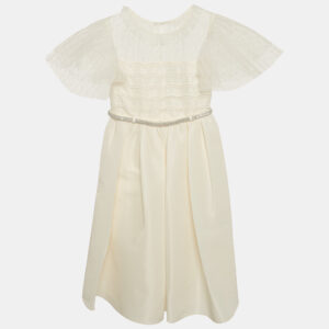 Self-Portrait Off-White Satin and Tulle Stud Belted Dress 3-4 Yrs