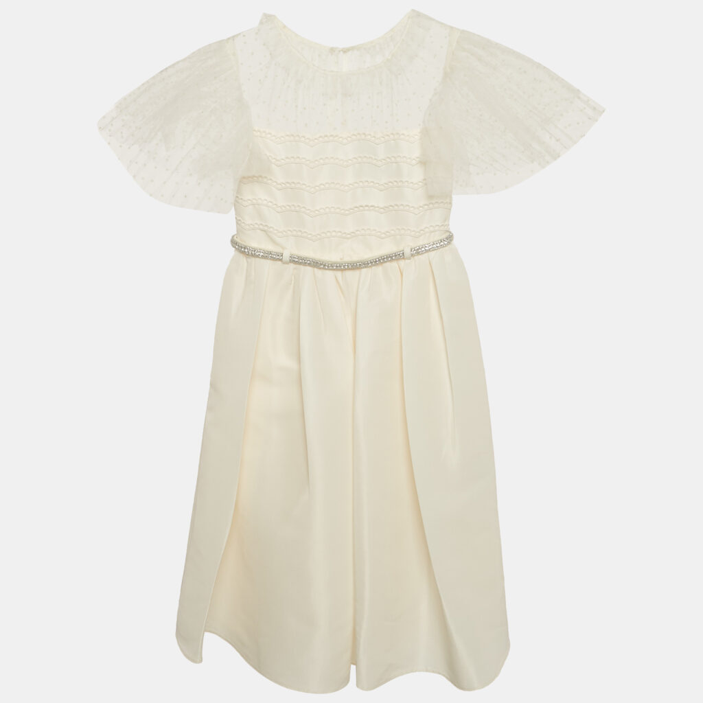 luxury-kids-self-portrait-used-girls-p1142419-006 Self-Portrait Off-White Satin and Tulle Stud Belted Dress 3-4 Yrs