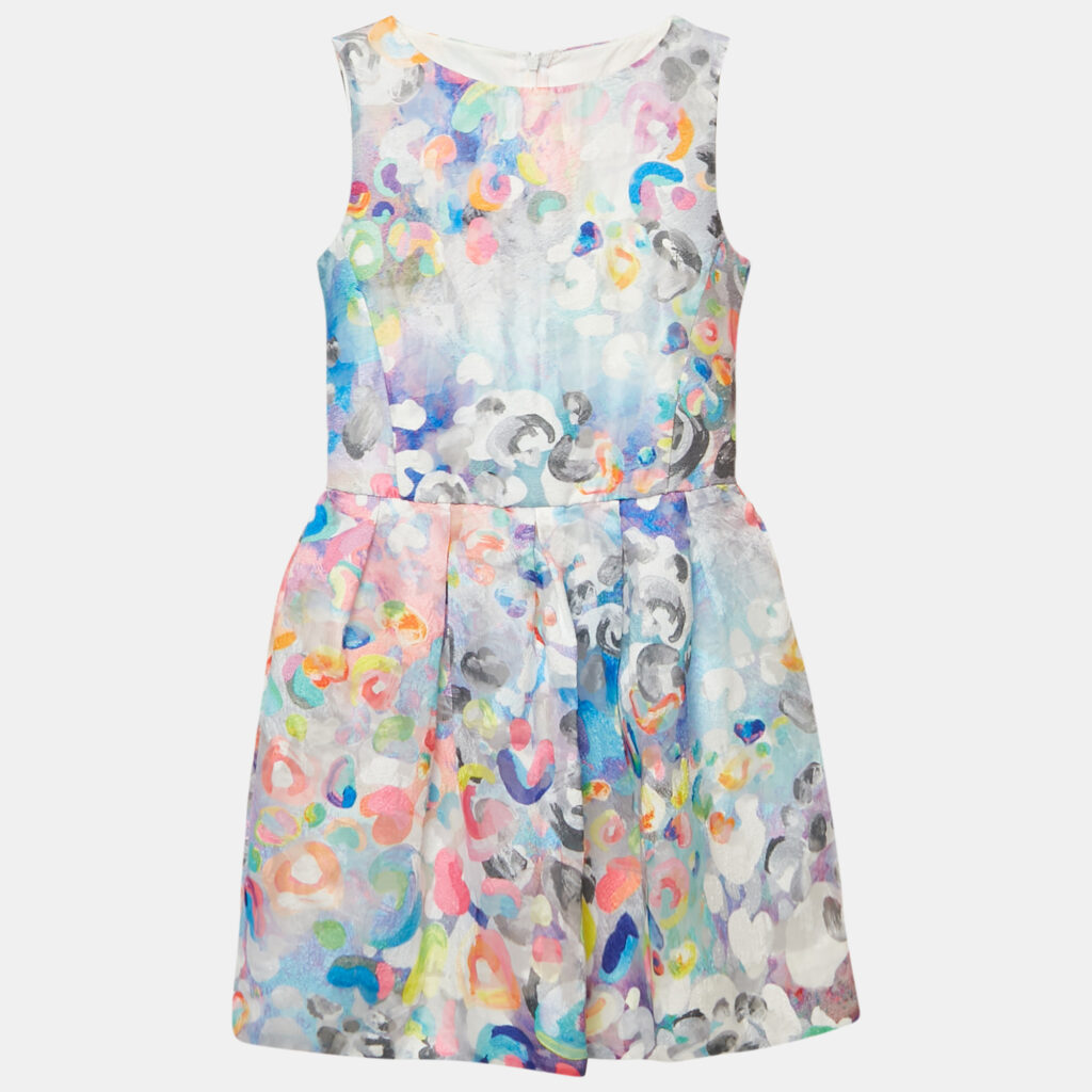 Simonetta Multicolor Abstract Print Crepe Pleated Sleeveless Dress 12 Yrs