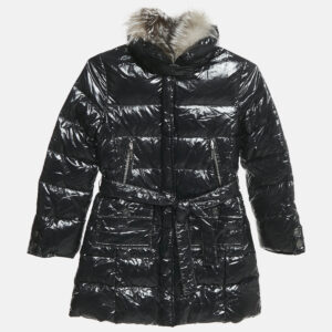 Simonetta Kids Black Nylon Detachable Fur Belted Down Jacket 8 Yrs