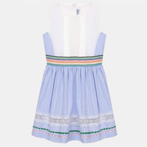 Simonetta Kids White/Blue Stripe Cotton Trimmed Sleeveless Dress 6 Yrs