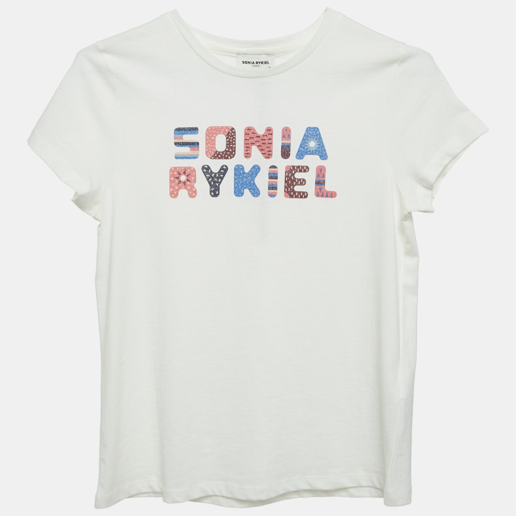 luxury-kids-sonia-rykiel-new-girls-p1145391-007 Sonia Rykiel Kids White Logo Print Cotton Crew Neck T-Shirt 12 Yrs