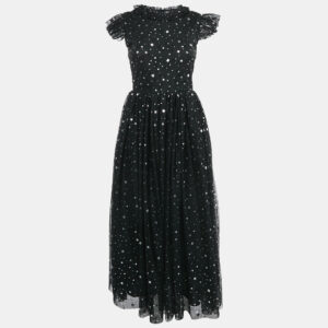 Sonia Rykiel Black Star Print Tulle Ruffled Long Dress 14 Yrs