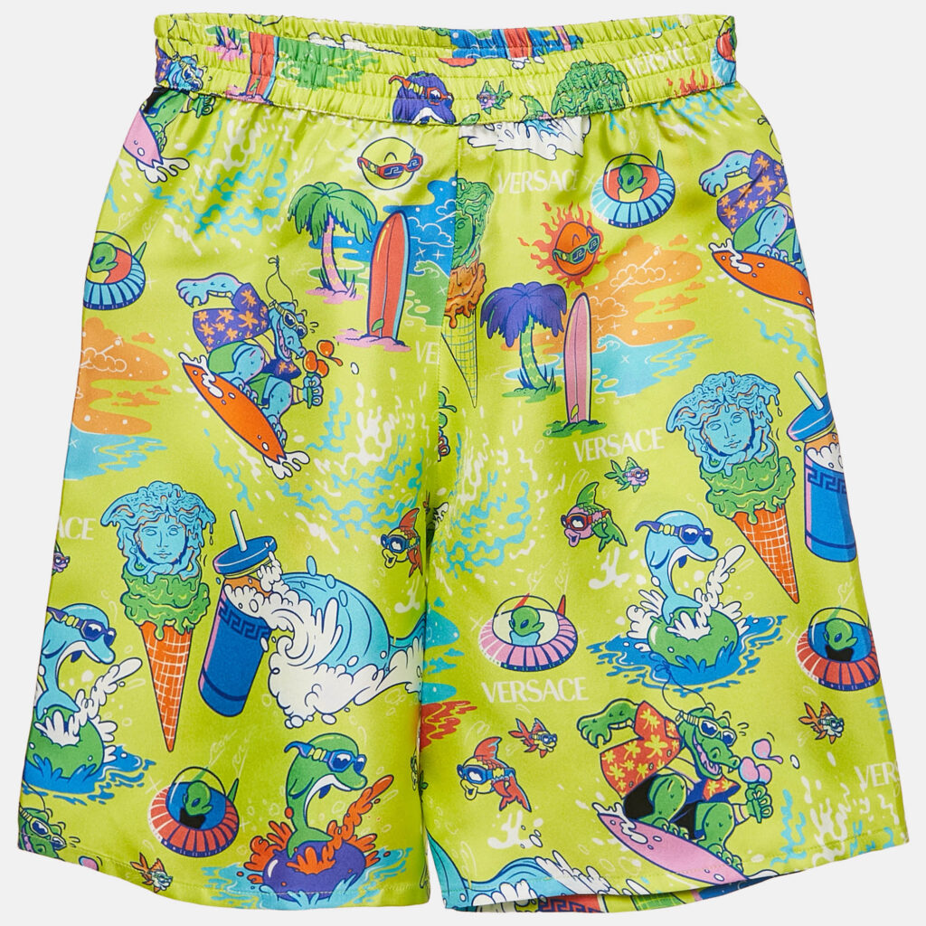 luxury-kids-versace-new-boys-p1127620-008 Versace Kids Green Medusa Sunnies Print Silk Shorts 10 Yrs