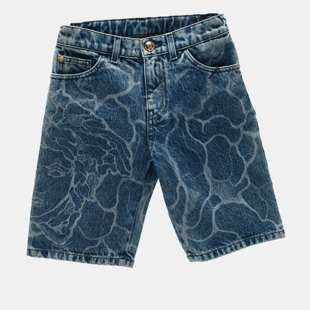 luxury-kids-versace-new-boys-p1129226-007 Versace Kids Blue Water Print Denim Shorts 8 Yrs