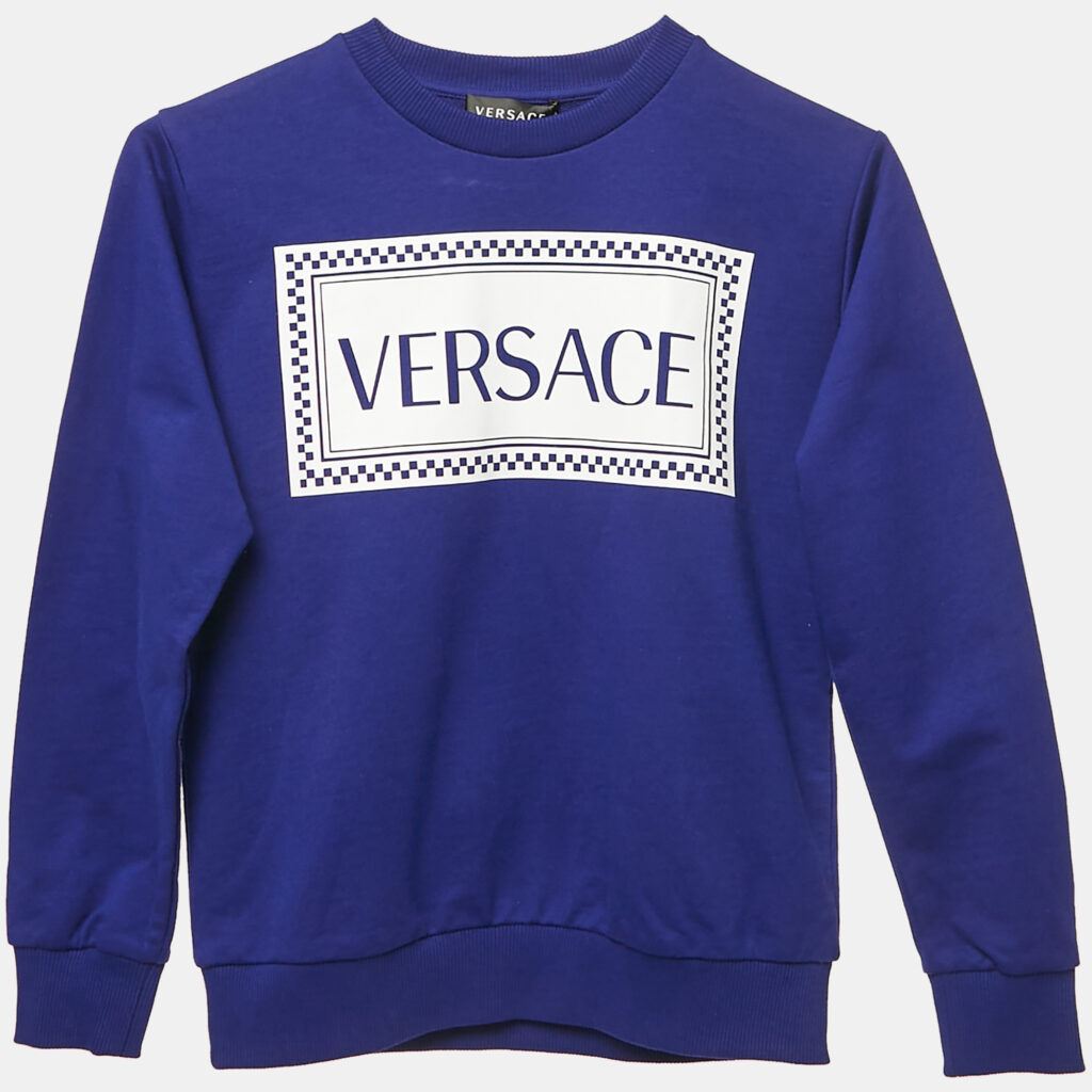 luxury-kids-versace-new-boys-p1129593-005 Versace Blue Logo Print Cotton Crew Neck Sweatshirt 10 Yrs