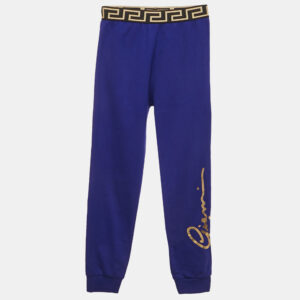 Versace Kids Blue Logo Print Cotton Knit Joggers 10 Yrs