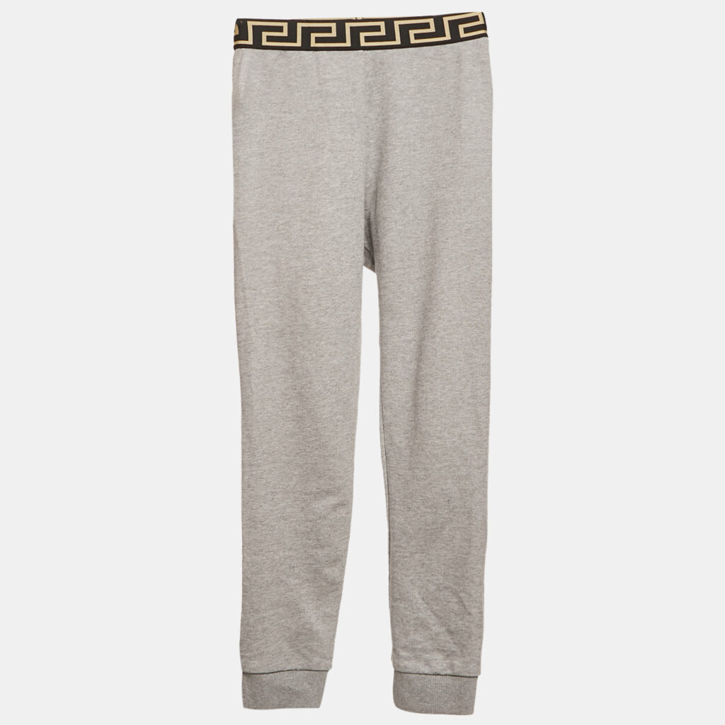 Versace Kids Grey Logo Waist Tape Detail Sweatpants 10 Yrs