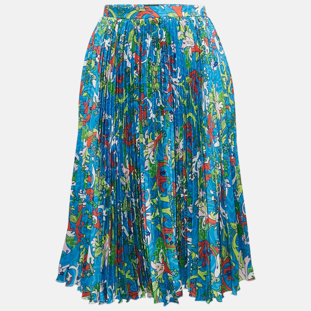 Versace Kids Multicolor/Blue Baroccofest Print Plisse Skirt 10 Yrs