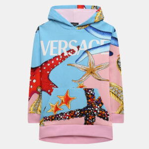 Versace Kids Pink/Blue Starfish Print Cotton Knit Hoodie 8 Yrs