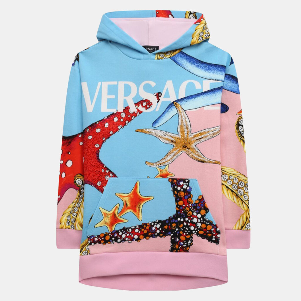 luxury-kids-versace-new-girls-p1129029-001 Versace Kids Pink/Blue Starfish Print Cotton Knit Hoodie 8 Yrs