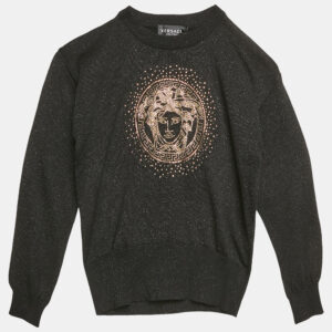 Versace Kids Black Lurex Knit Medusa Embellished Sweatshirt 8 Yrs