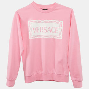 Versace Kids Pink Logo Print Cotton Crewneck Sweatshirt 10 Yrs