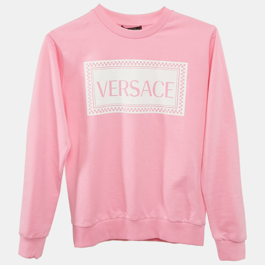 Versace Kids Pink Logo Print Cotton Crewneck Sweatshirt 10 Yrs