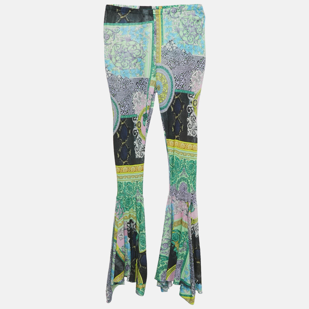 luxury-kids-versace-new-girls-p1129834-006 Versace Kids Multicolor Printed Jersey Flared Leg Trousers 10 Yrs