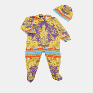 Versace Baby Yellow/Purple Barocco Print Jersey Babygrow Set 12/18M
